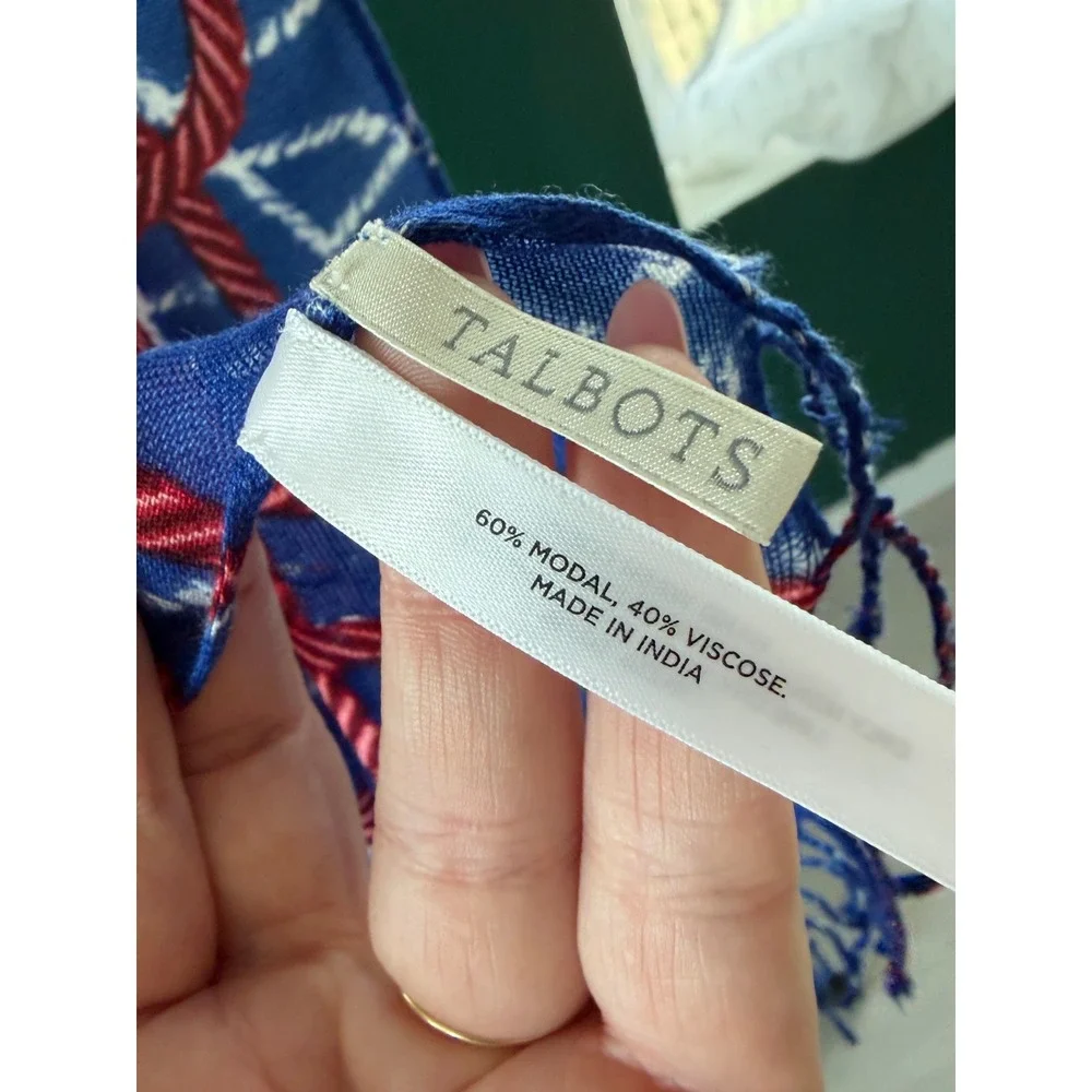 Talbots Nautical Seashell Rope Print Scarf Blue Red White Modal Viscose Wrap